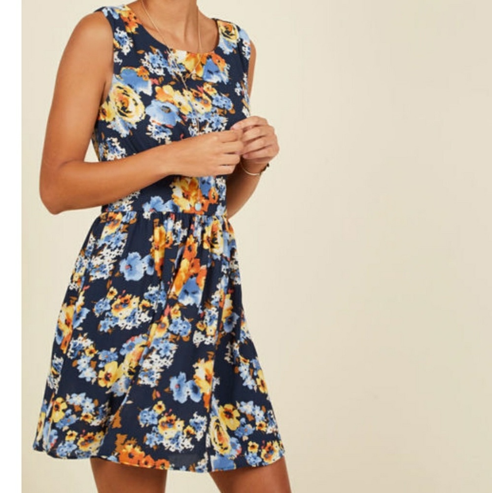 Modcloth Dress Navy Blossoms 4x